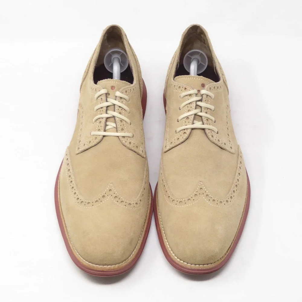 Cole Haan Mens LunarGrand Wingtip Oxfords Dress Shoes Tan Suede C10228 11.5